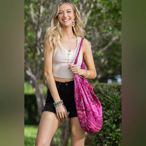 Hobo Beach Yoga Boho Chic Shoulder Bag - Ethnic Inspired Print - Fine Cotton - Picture 4 of 8